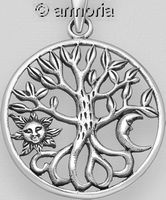 Pendentif Arbre de Vie, Soleil et Lune en argent