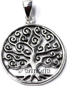 Pendentif Arbre de Vie cerclé et branches spirales en argent, 1.9 cm