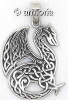 Pendentif Dragon Gardien de profil avec entrelacs celtes en argent