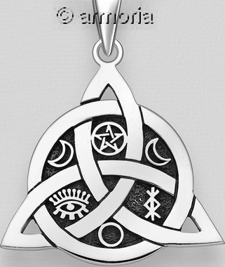 Pendentif Triquetra et symboles en argent