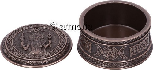 Boite à bijoux (ou autre) Triple Déesse Hécate et Pentacle aspect bronze Marque Veronese 