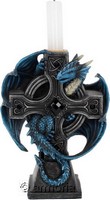 Bougeoir Croix Celtique et Dragon Bleu "Draco Candela" de Anne Stokes 