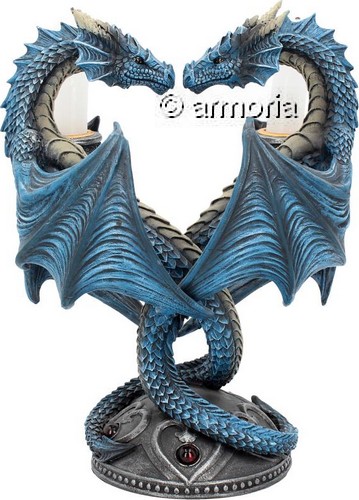 Bougeoir Deux Dragons Bleus Enlacés "Dragon Heart" de Anne Stokes 