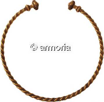 Collier Torque Celte Tampons avec double spirales grand modèle en bronze 