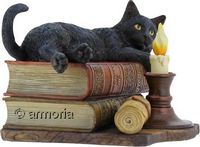 Figurine Chat Noir couché sur Grimoires "The Witching Hour" de Lisa Parker 