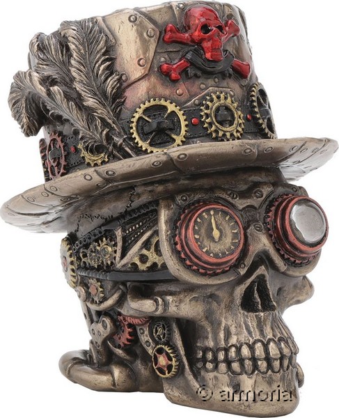Figurine Crâne Tête de Mort Steampunk au Chapeau