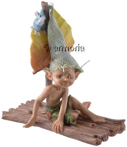 Figurine Lutin Chapeau sur Radeau avec Souris 