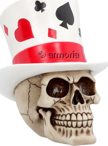Figurine Tête de Mort Chapeau Poker