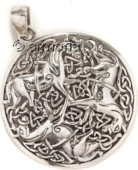 Pendentif Celte Trois Chevaux et Entrelacs en argent