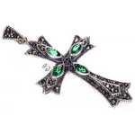 Pendentif Croix Médiévale avec Cristal Vert en argent