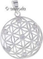 Pendentif Fleur de Vie et Cristaux Translucides en argent