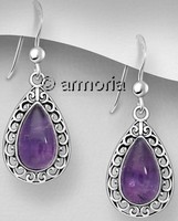 Boucles d'oreilles Gouttes avec décor en argent et améthyste
