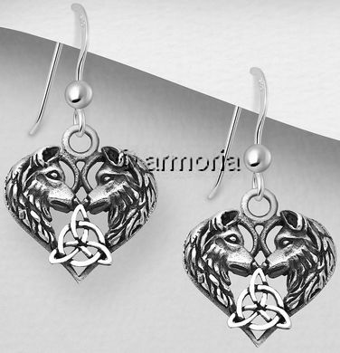 Boucles d'oreilles Têtes de Loup et Triquetra en argent