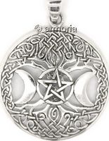 Pendentif Arbre de Vie, Pentacle et Triple Lune en argent 
