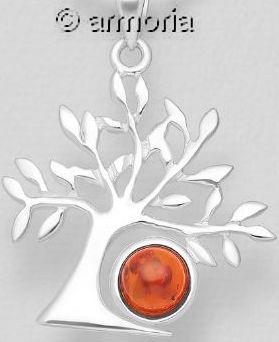 Pendentif Arbre de Vie en argent avec cabochon en ambre