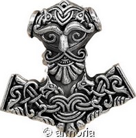 Pendentif Marteau de Thor Visage et Animaux en argent 