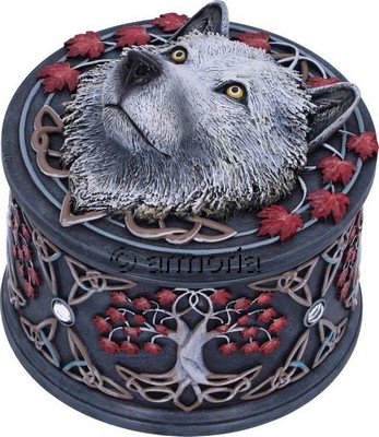 Boite à bijoux ou autres avec Tête de Loup Blanc "Guardian of the Fall" de Lisa Parker 