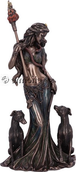 Figurine Déesse Hecate aux deux Chiens aspect bronze 
