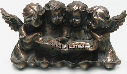 Figurine Quatre Angelots assis lisant aspect bronze Marque Veronese 
