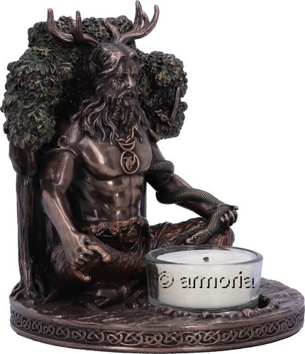Figurine et Bougeoir Dieu Cernunnos aspect bronze