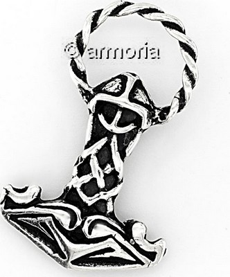 Pendentif Marteau de Thor casque et entrelacs en argent 