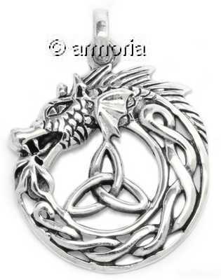 Pendentif Dragon cerclé entrelacs et Triquetra en argent