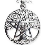 Pendentif Pentacle devant un Arbre en argent