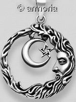 Pendentif Lune, Visage et Pentacle en argent