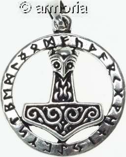 Pendentif Marteau de Thor et futhark en argent