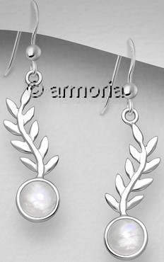 Boucles d'oreilles Feuille en argent et pierre de lune