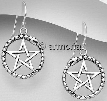 Boucles d'oreilles Pentacle et Ouroboros en argent