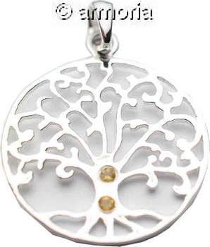 Pendentif Arbre de Vie cerclé en argent et 2 citrines