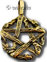 Pendentif Pentacle cerclé végétation en bronze 