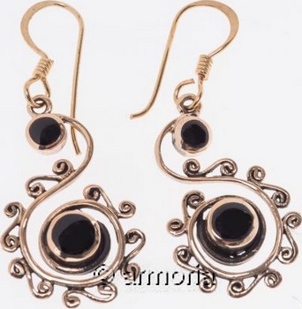 Boucles d'Oreilles Celtes avec Spirales et Onyx Noir en bronze 