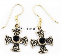 Boucles d'Oreilles Croix Celtiques avec Onyx en bronze 