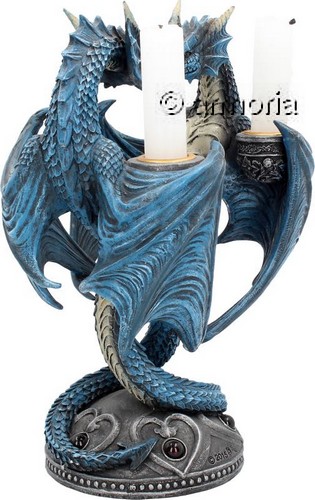 Bougeoir Deux Dragons Bleus Enlacés "Dragon Heart" de Anne Stokes 