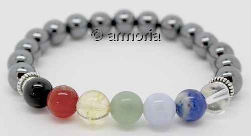 Bracelet de Perles en Hématite et pierres Chakras 8 mm Taille Medium