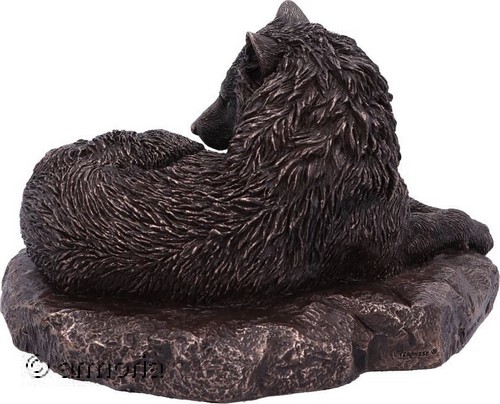 Figurine Loup Couché "Guardian of The North" de Lisa Parker, aspect bronze