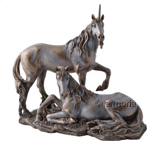 Figurine deux Licornes en résine aspect bronze Marque Véronèse