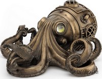 Figurine et Boite Steampunk Octopus  Aspect Bronze Marque Veronese