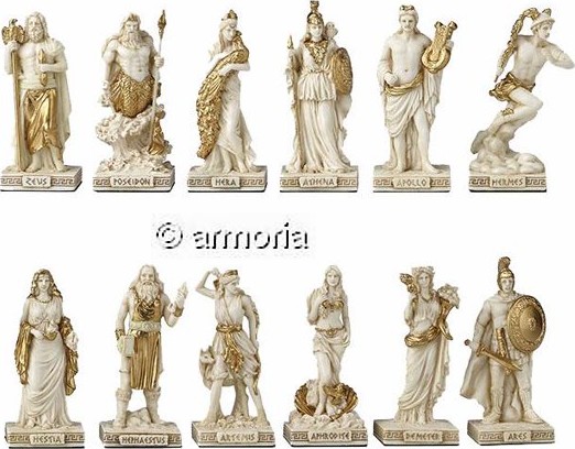 Figurines 12 dieux de l'Olympe avec décor Marque Veronese 