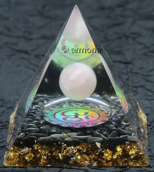 Pyramide en orgonite Aum Obsidienne Boule Quartz Rose