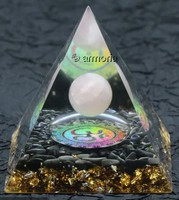 Pyramide en orgonite Aum Obsidienne Boule Quartz Rose