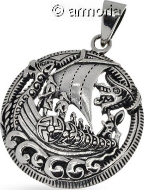 Pendentif Bateau Viking et équipage en argent