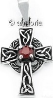 Pendentif Croix Celtique avec Cristal Rouge en argent
