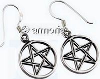 Boucles d'oreilles Pentacle cerclé liseré en argent, 1.4 cm