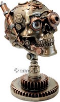 Crâne Steampunk sur socle engrenages, collection Veronese
