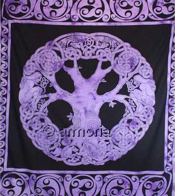 Tenture Arbre de Vie Celte Rond violette, 210 x 240 cm