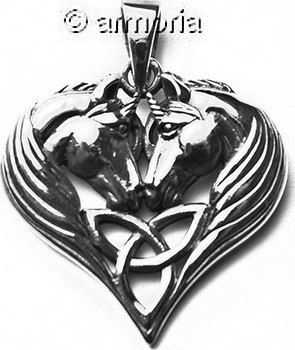 Pendentif Coeur Licornes et Triquetra en argent 