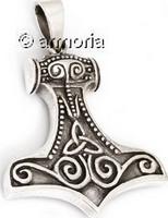 Pendentif Marteau de Thor, Triquetra et Volutes en argent 